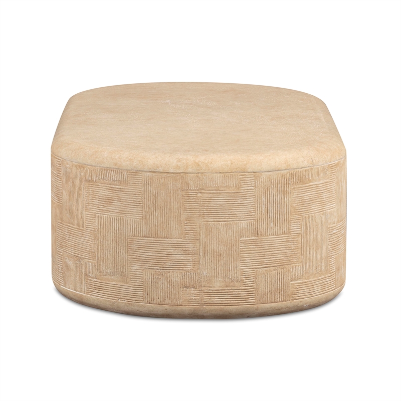 Pemberly Row Contemporary Faux Travertine Concrete Rounded Coffee Table