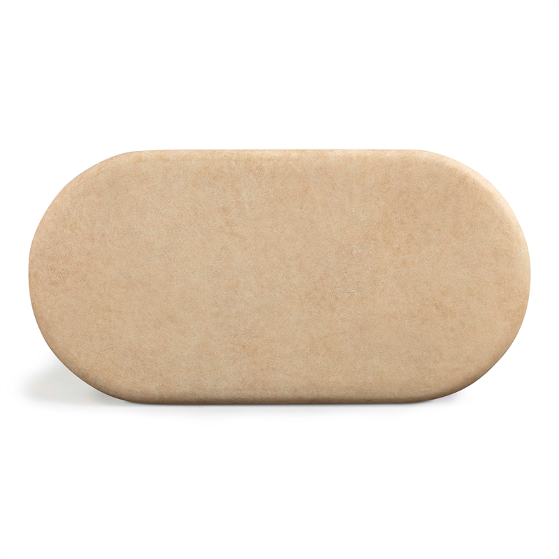 Pemberly Row Contemporary Faux Travertine Concrete Rounded Coffee Table