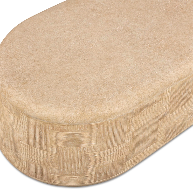 Pemberly Row Contemporary Faux Travertine Concrete Rounded Coffee Table