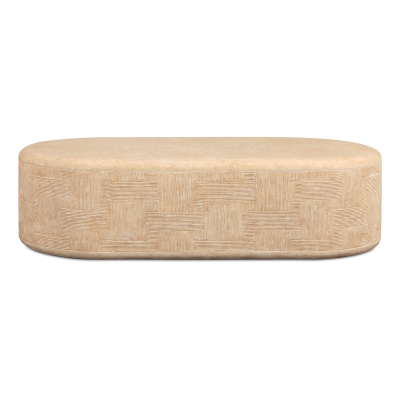 Pemberly Row Contemporary Faux Travertine Concrete Rounded Coffee Table