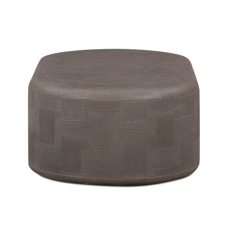 Pemberly Row Contemporary Dark Umber Concrete Rounded Coffee Table