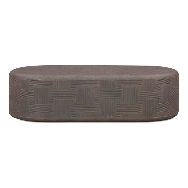 Pemberly Row Contemporary Dark Umber Concrete Rounded Coffee Table