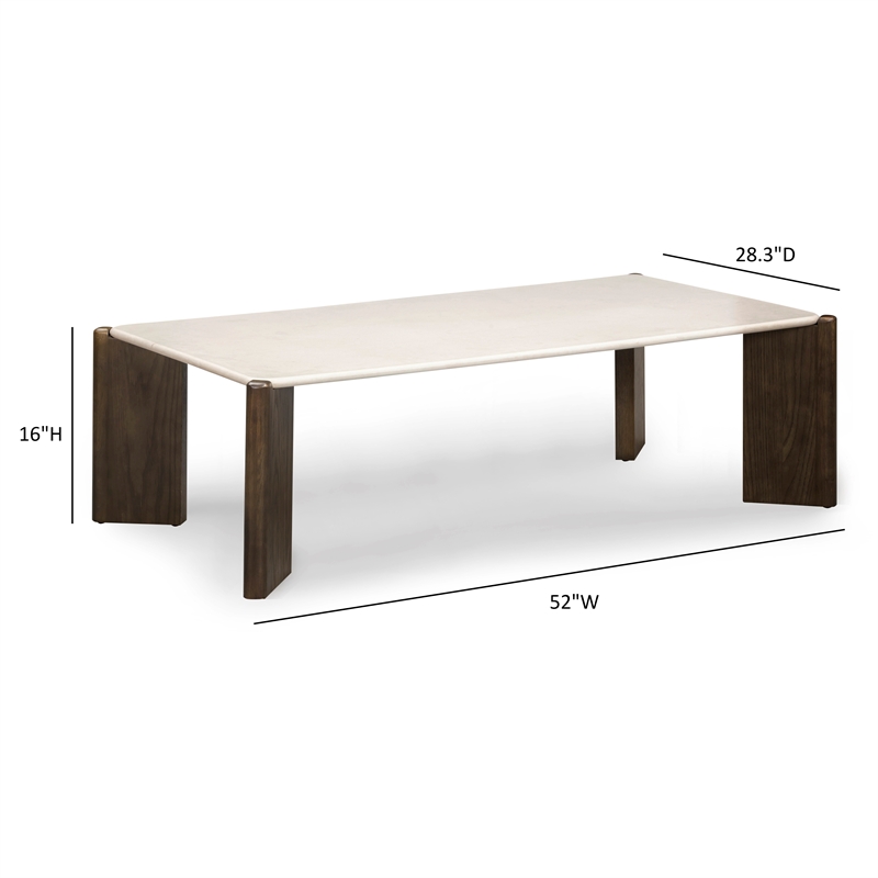 Pemberly Row Contemporary Beige Quartz Rectangular Coffee Table