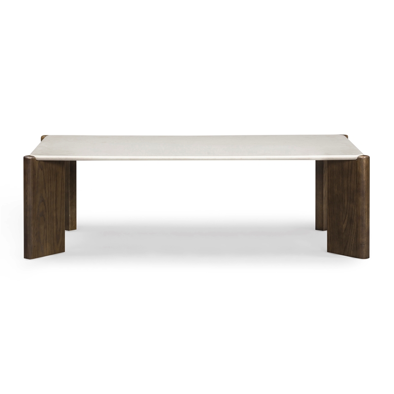 Pemberly Row Contemporary Beige Quartz Rectangular Coffee Table