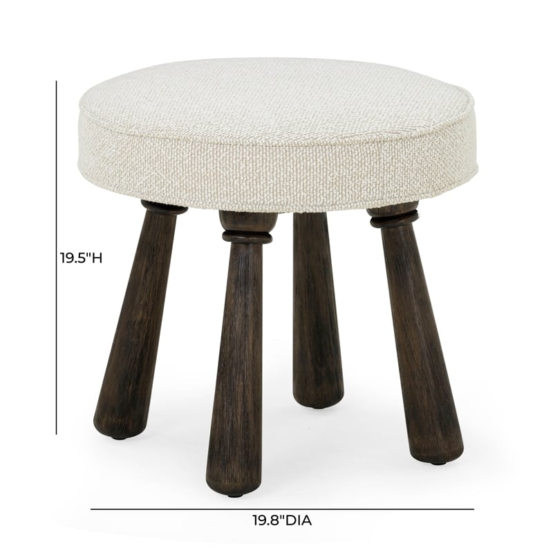 Pemberly Row Upholstered Contemporary Accent Cream Boucle Stool