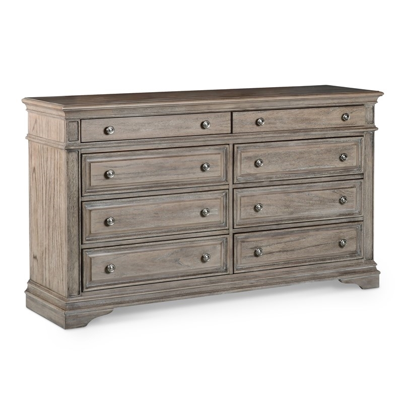 Pemberly Row Set of 4 Solid Wood Driftwood Gray Queen Size Bedroom set
