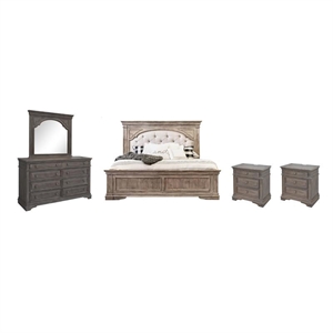 Pemberly Row Set of 4 Solid Wood Driftwood Gray King Size Bedroom set