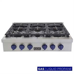 Pemberly Row 36&quot Propane Gas Range in Stainless Steel with Royal Blue Knobs