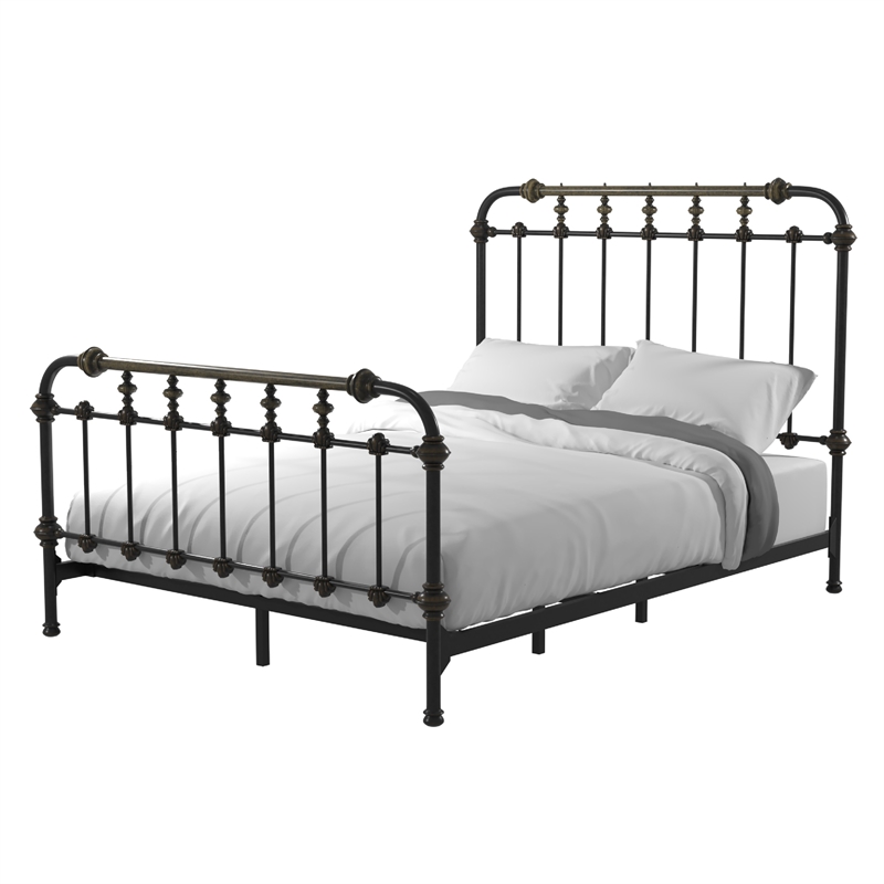Pemberly Row Transitional Metal Bed King Spindle in Antique Black