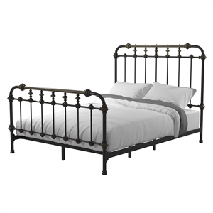 Pemberly Row Transitional Metal Bed King Spindle in Antique Black