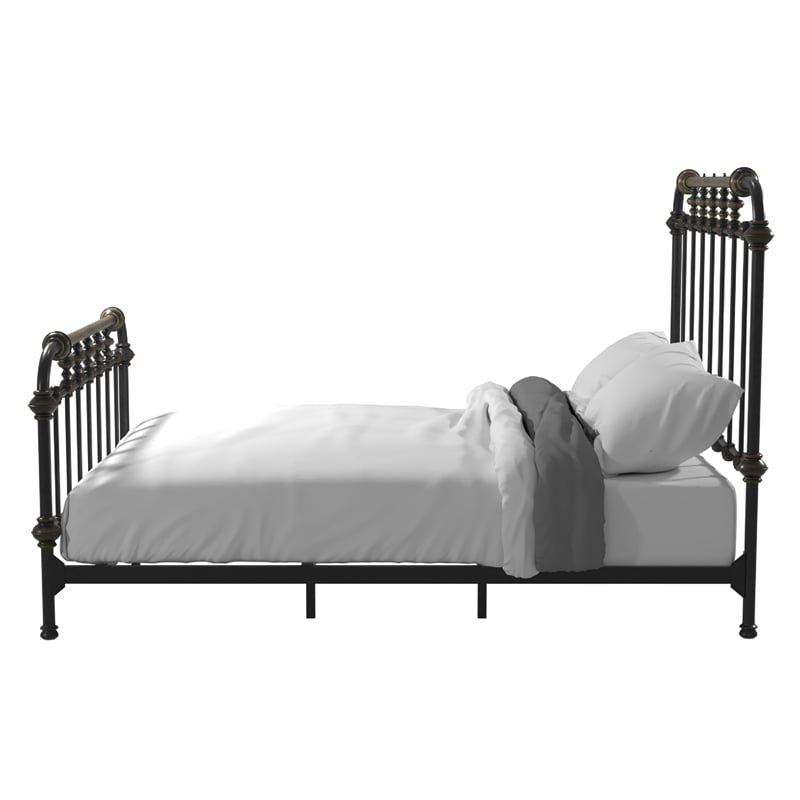 Pemberly Row Transitional Metal Bed King Spindle in Antique Black