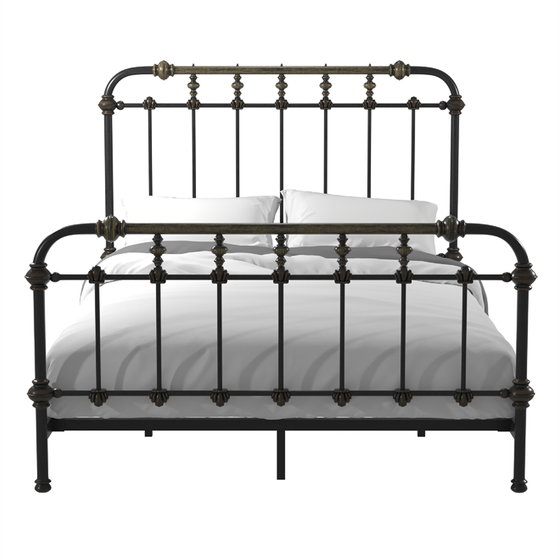 Pemberly Row Transitional Metal Full Spindle Bed in Antique Black