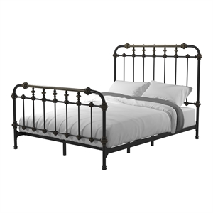 Pemberly Row Transitional Metal Full Spindle Bed in Antique Black