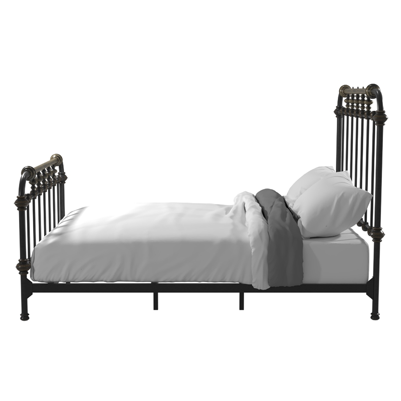 Pemberly Row Transitional Metal Full Spindle Bed in Antique Black