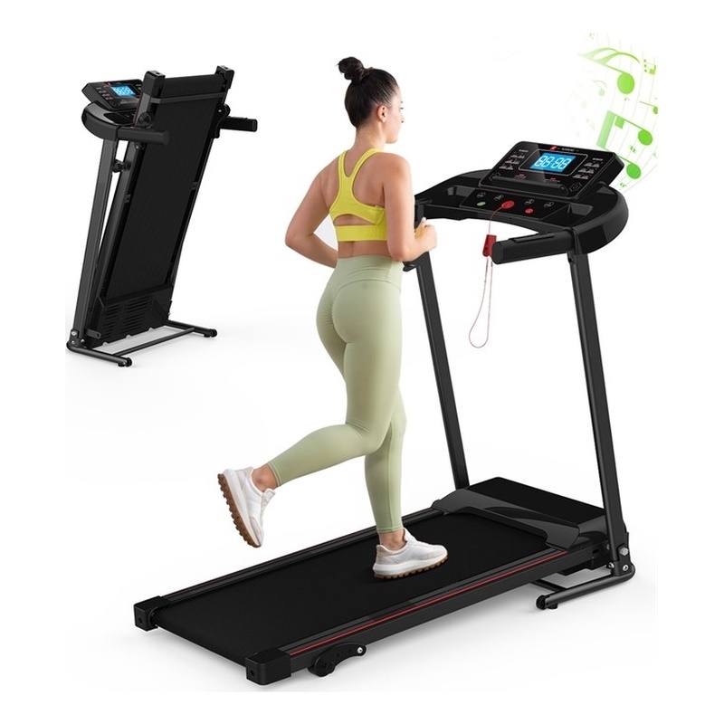 Pemberly Row Electric 2.5HP Balck Folding Treadmills w/ Bluetooth & Incline