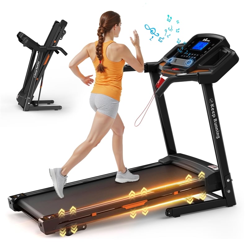 Pemberly Row 3.5HP Orange Folding Treadmill with Incline & APP Control for Home