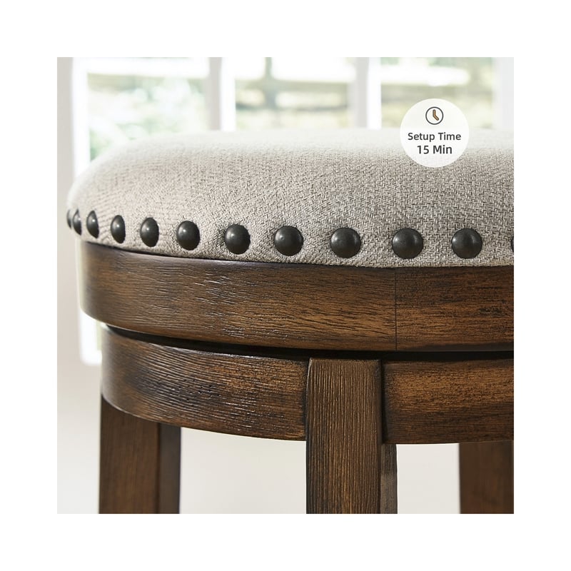 Pemberly Row Farmhouse Polyester Beige & Brown Upholstered Swivel Stool