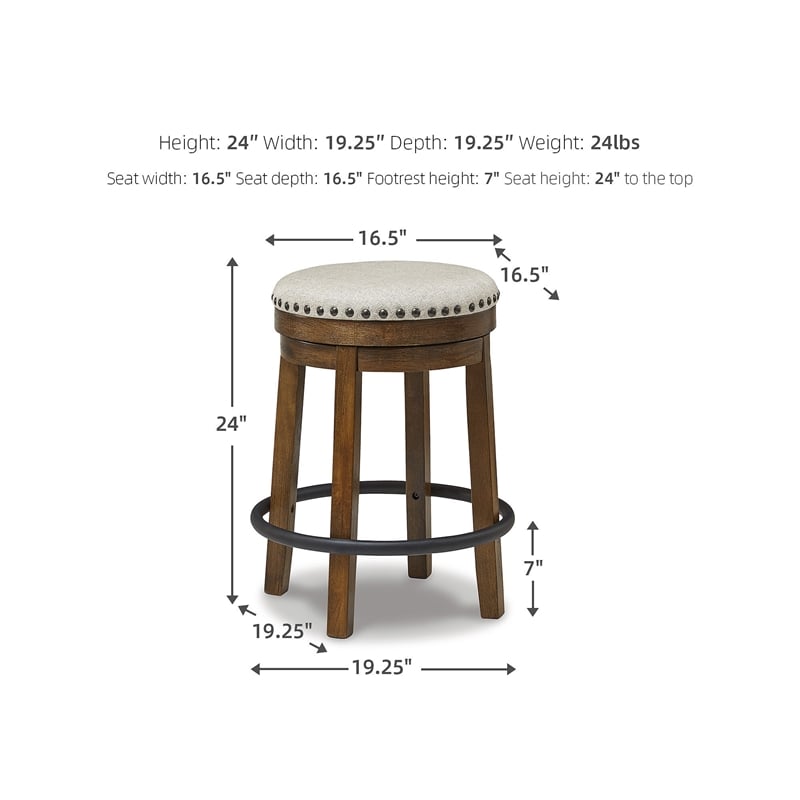 Pemberly Row Farmhouse Polyester Beige & Brown Upholstered Swivel Stool