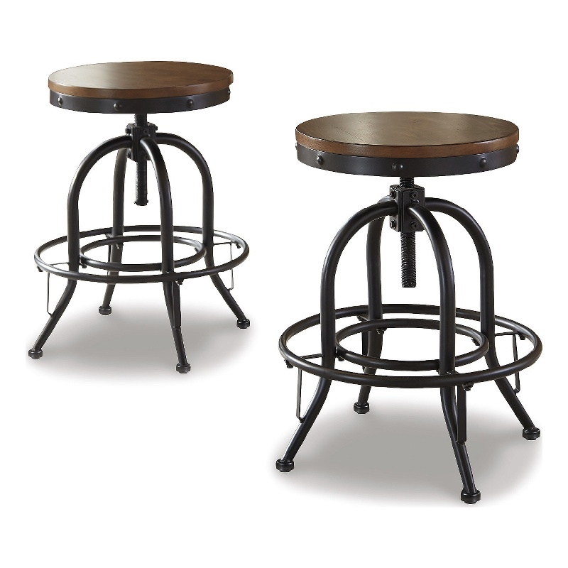 Pemberly Row Farmhouse Wood Brown & Black Swivel Barstool - Set of 2
