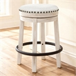 Pemberly Row Farmhouse Polyester Beige & White Upholstered Swivel Stool
