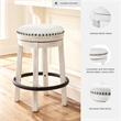 Pemberly Row Farmhouse Polyester Beige & White Upholstered Swivel Stool