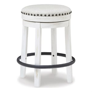 Pemberly Row Farmhouse Polyester Beige & White Upholstered Swivel Stool