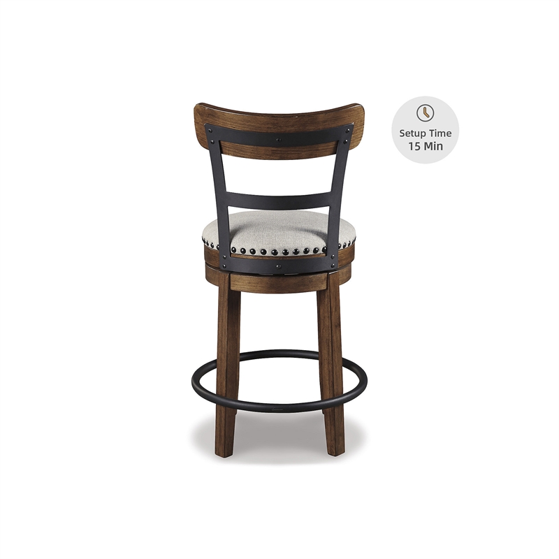 Pemberly Row Farmhouse Polyester Beige & Brown Upholstered Swivel Barstool