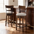Pemberly Row Farmhouse Polyester Beige & Brown Upholstered Swivel Barstool