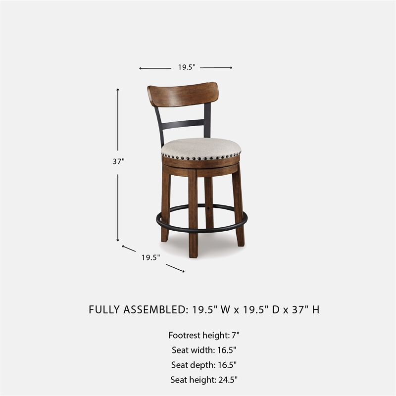 Pemberly Row Farmhouse Polyester Beige & Brown Upholstered Swivel Barstool