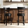 Pemberly Row Transitional Wood Black Upholstered Swivel Barstool
