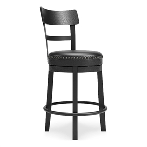 Pemberly Row Transitional Wood Black Upholstered Swivel Barstool