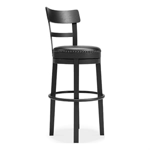 Pemberly Row Transitional Wood Black Tall Upholstered Swivel Barstool