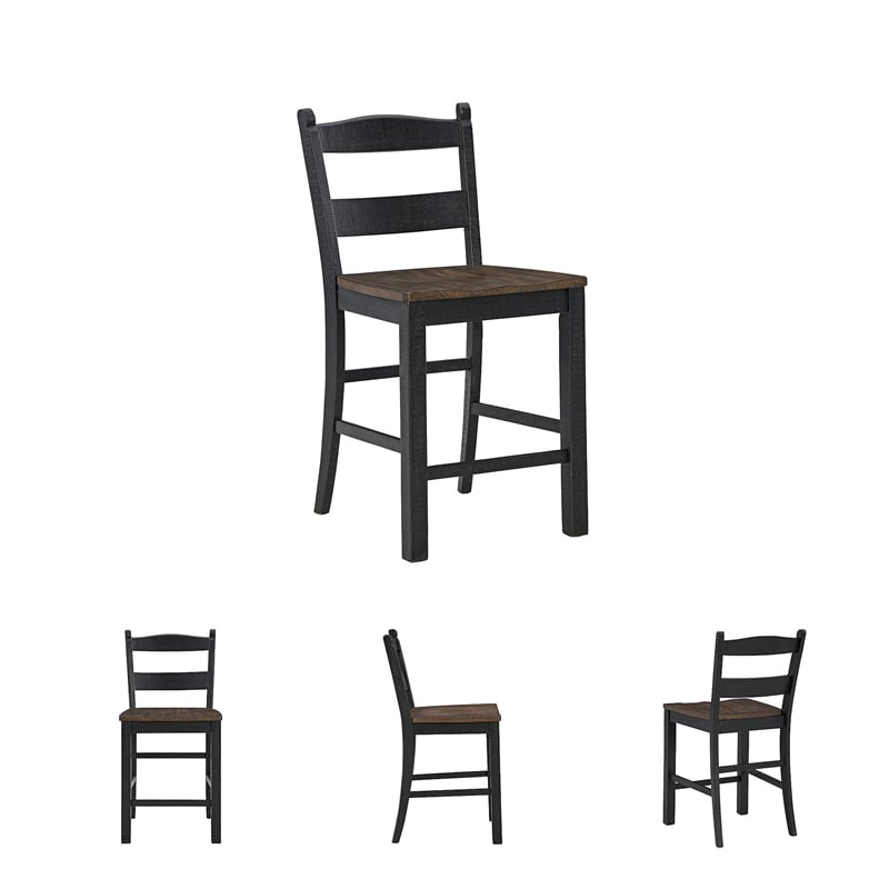 Pemberly Row Contemporary Wood Brown & Black Barstool - Set of 2