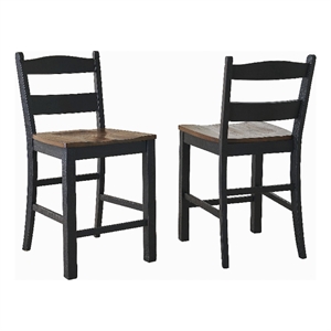 Pemberly Row Contemporary Wood Brown & Black Barstool - Set of 2