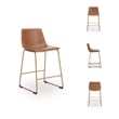 Pemberly Row Faux Leather Brown & Gold Upholstered Barstool - Set of 2