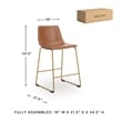 Pemberly Row Faux Leather Brown & Gold Upholstered Barstool - Set of 2