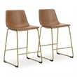 Pemberly Row Faux Leather Brown & Gold Upholstered Barstool - Set of 2