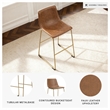 Pemberly Row Faux Leather Brown & Gold Upholstered Barstool - Set of 2