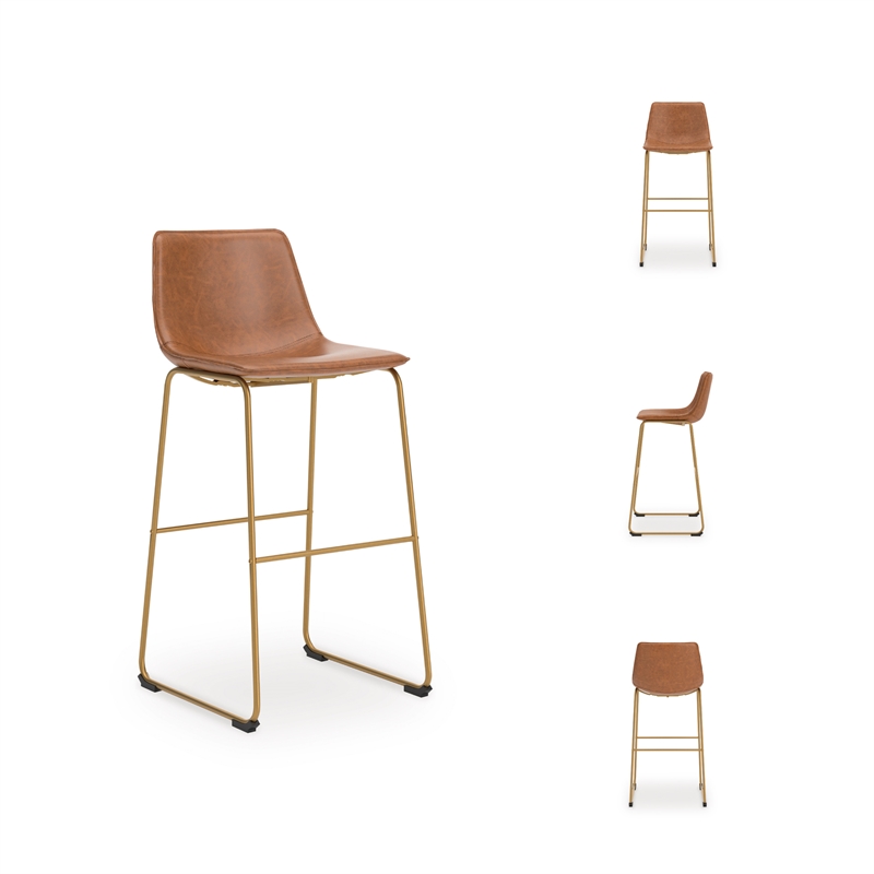 Pemberly Row Faux Leather Brown & Gold Upholstered Barstool - Set of 2