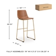 Pemberly Row Faux Leather Brown & Gold Upholstered Barstool - Set of 2