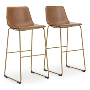 Pemberly Row Faux Leather Brown & Gold Upholstered Barstool - Set of 2