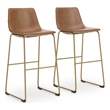 Pemberly Row Faux Leather Brown & Gold Upholstered Barstool - Set of 2