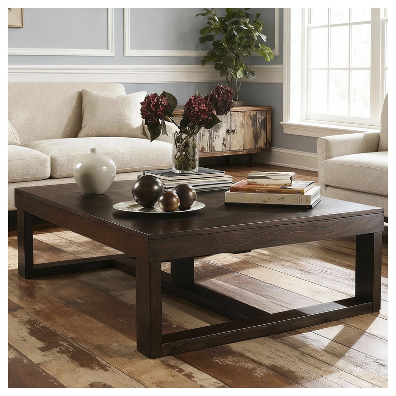 Pemberly Row Contemporary Wood Brown Rectangular Cocktail Table