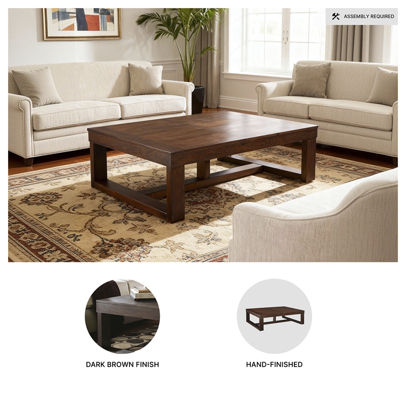 Pemberly Row Contemporary Wood Brown Rectangular Cocktail Table