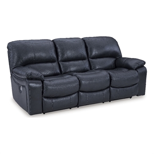 Pemberly Row Contemporary Leather Reclining Power Sofa in Blue