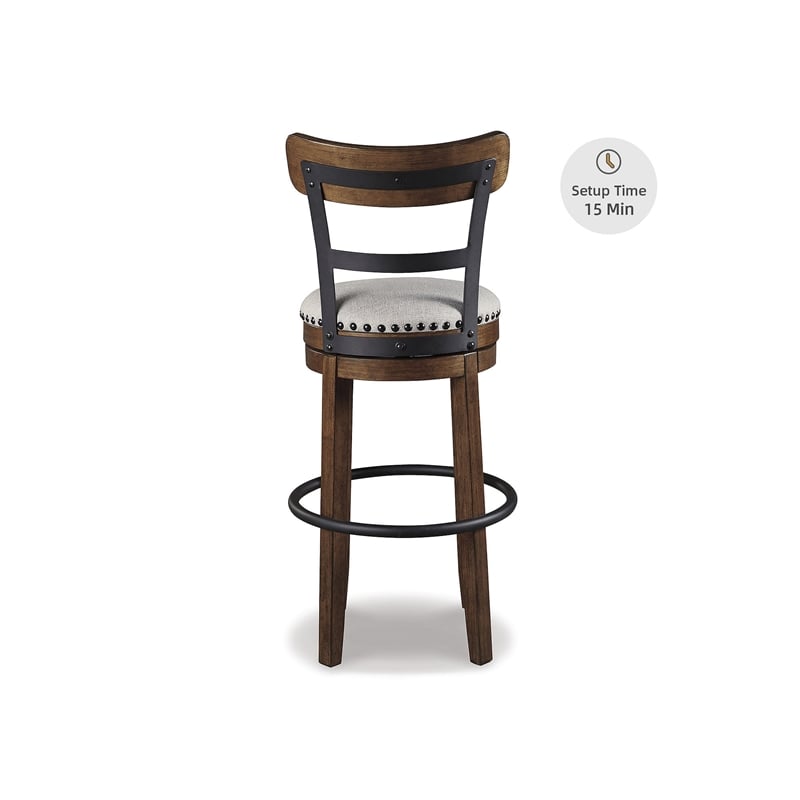 Pemberly Row Farmhouse Polyester Beige & Brown Tall Swivel Barstool
