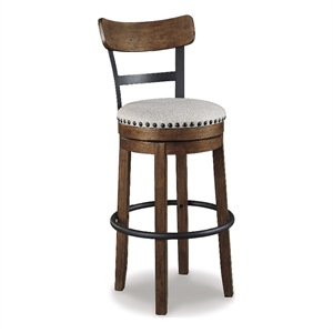 Pemberly Row Farmhouse Polyester Beige & Brown Tall Swivel Barstool