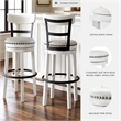 Pemberly Row Farmhouse Polyester Beige & White Tall Swivel Barstool