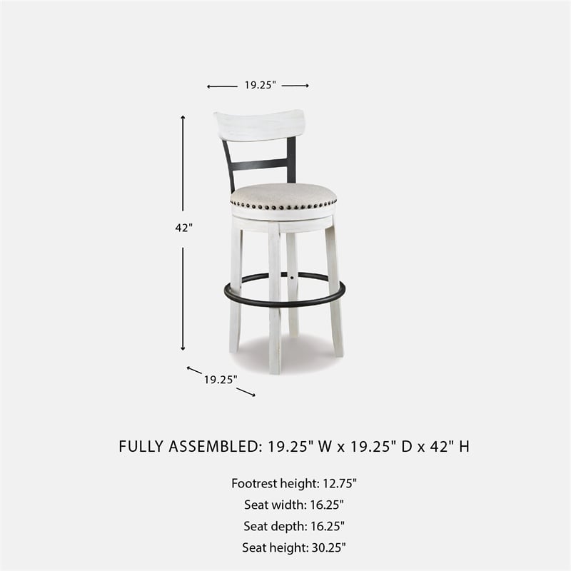 Pemberly Row Farmhouse Polyester Beige & White Tall Swivel Barstool