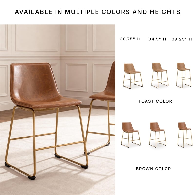 Pemberly Row Contemporary Faux Leather Brown & Gold Dining Side Chair - Set of 2